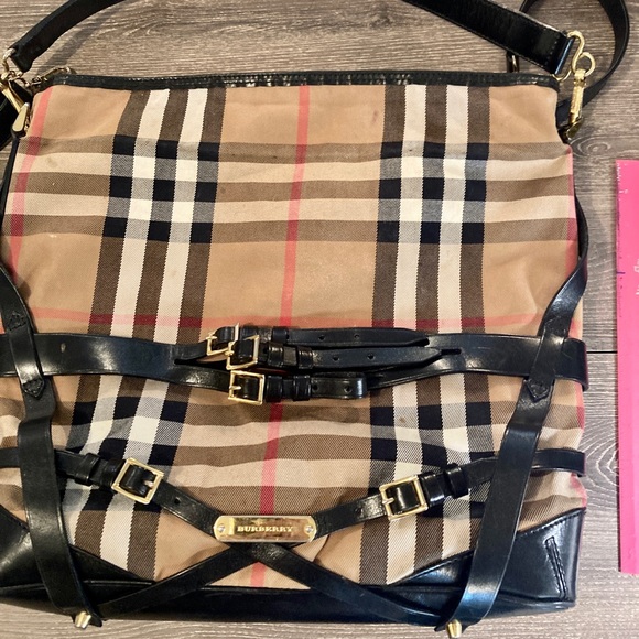 Burberry Bridle Lynher check Leather Buckle Tote Bag Purse - Picture 2 of 16